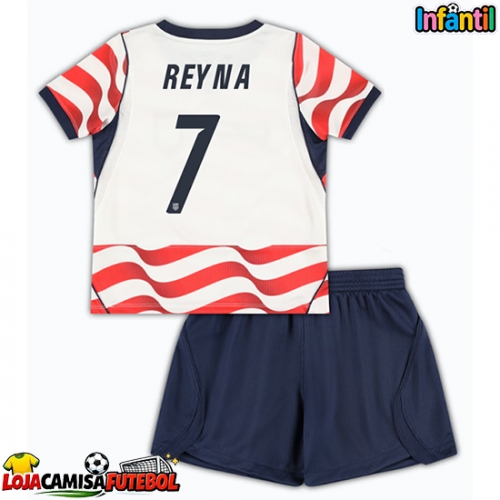 Camisa de Futebol Estados Unidos Giovanni Reyna #7 Equipamento Principal Infantil Mundo 2026 Manga Curta (+ Calças curtas)